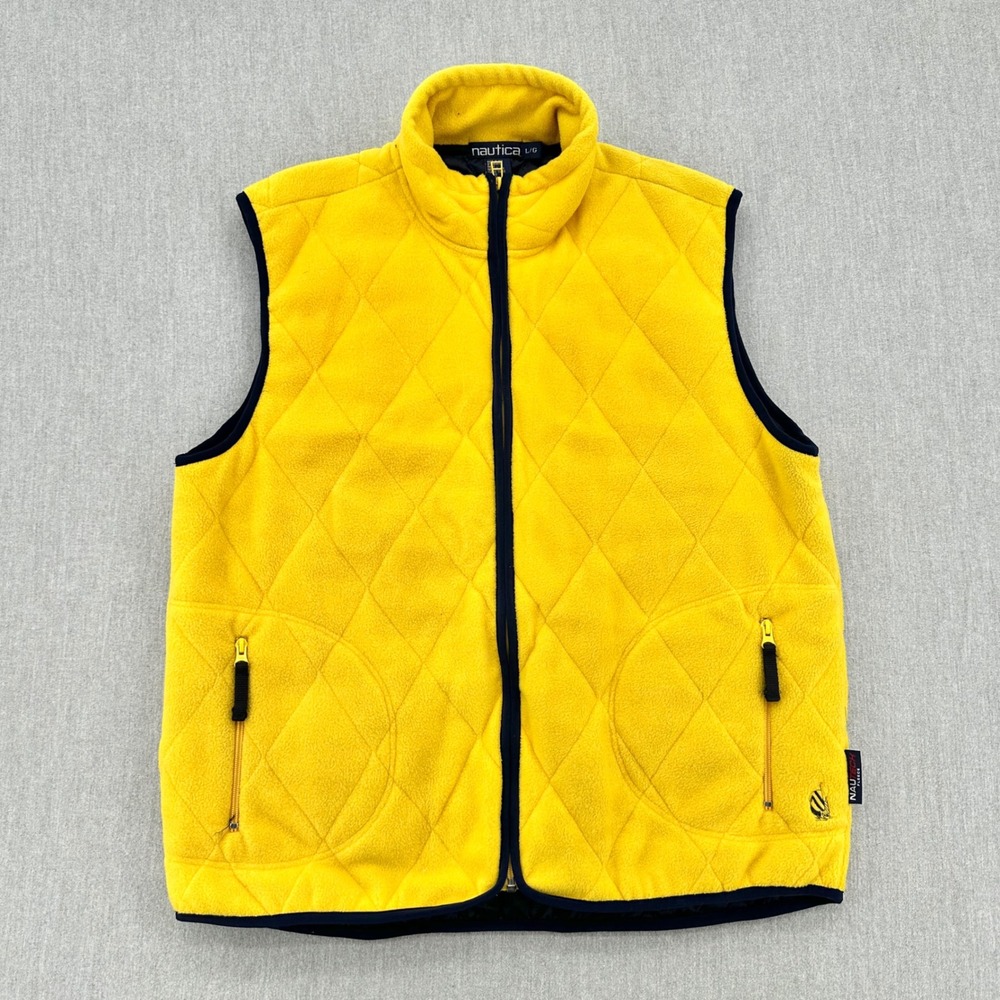 Nautica Fleece Vest Mens Large Yellow Quilted NauTech U.S. Challenge Made in USA